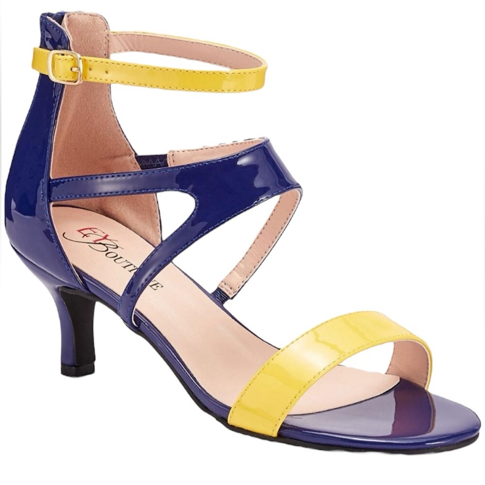 EY Boutique Ankle Strappy Yellow Blue Two-Tone Sandal medium High Heels Size 11w